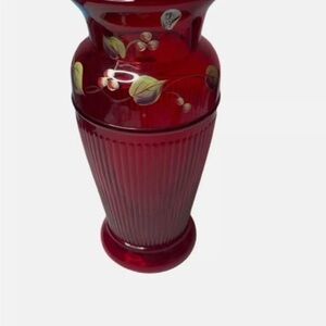 Fenton Ruby Red Vase with Floral Design